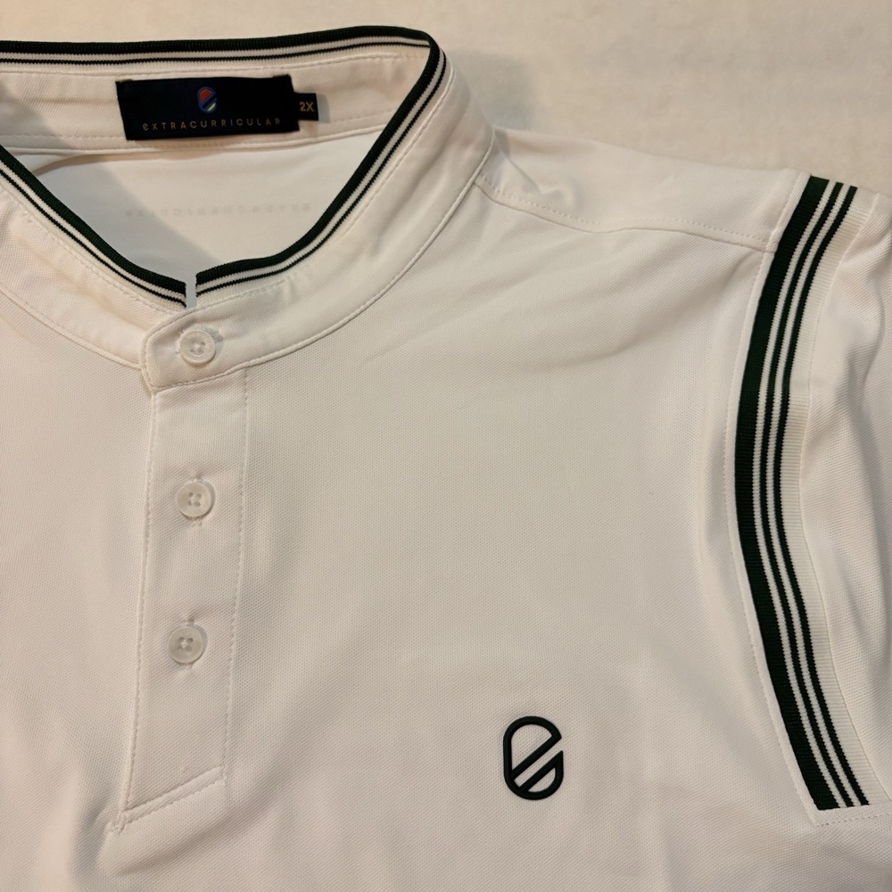 Extracurricular Charles Polo Shirt Men 2XL White Green Stripe Performance Golf